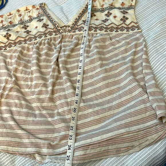 Lucky Brand Top Cream Novelty Striped Embroidered Size M - Picture 6 of 7